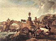 Nicolaes Pietersz. Berchem Italian Landscape with a Small Bridge Spain oil painting artist